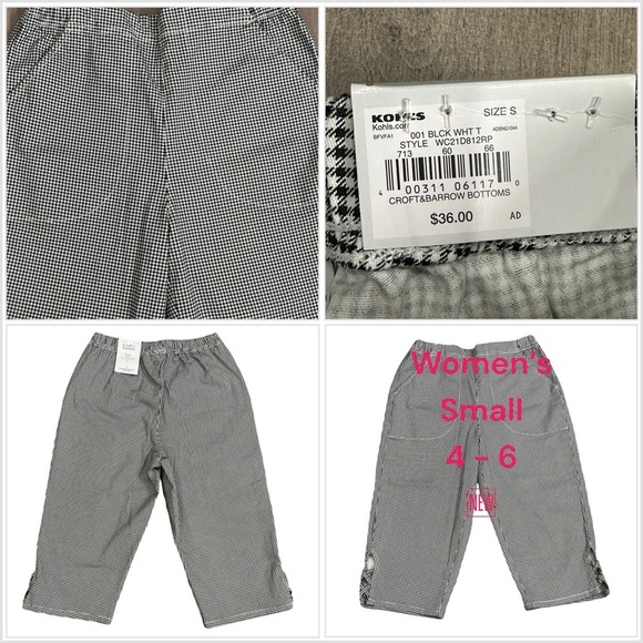 croft & barrow Pants - Womens Croft & Barrow Small 4 6 Pants Legging Pull On Check White Black Stretch